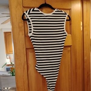 Striped Black and White Women Body Top